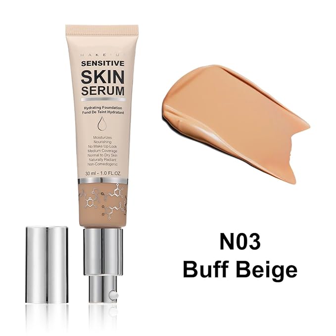 MAEPEOR Hydrating Foundation 6 Colors Full Coverage Liquid Foundation Naturally Mattle Oil-Control Foundation for All Skin Tone (03 Buff Beige)-Velvo Beauty