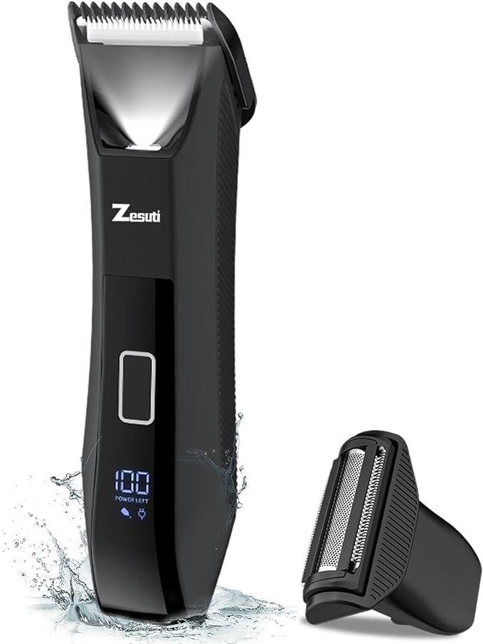 2-in-1 Manscape Trimmer for Men,Body & Groin Hair Trimmers for Men,Bikini Trimmer Women- Wet/Dry Electric Razors for Smooth No-Nick Shaving,IPX7 Waterproof Ball Shaver,LED Display,Black-Velvo Beauty
