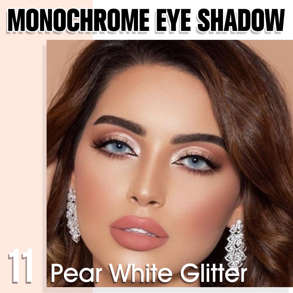 Pearl White Glitter Eyeshadow Palette for Women, Single Monochrome Eye Shadow Makeup, Shiny Pressed Powder, Blendable Natural sombras para ojos, Holographic,Vegan,Travel -11-Velvo Beauty
