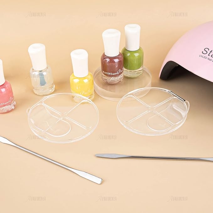 AUEAR, 2 Pack Hand Makeup Mixing Palette Handheld Palette Clear Makeup Cosmetic Palette Nail Art Manicure Palette with 2 Pieces Spatula for Mixing Foundation-Velvo Beauty