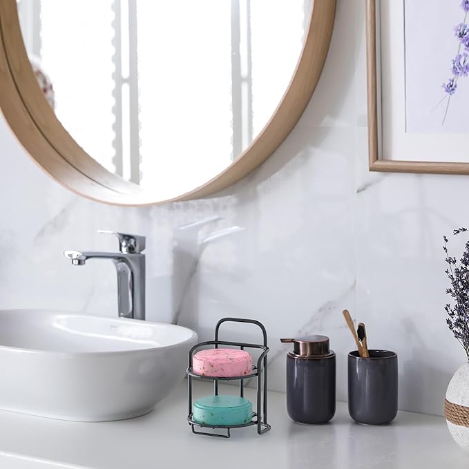 2-Tier Shower Soap Shampoo Bar Holder, Self Adhesive & Freestanding Draining Soap Dish Caddy for Bathroom Wall Accesories Decor Black-Velvo Beauty