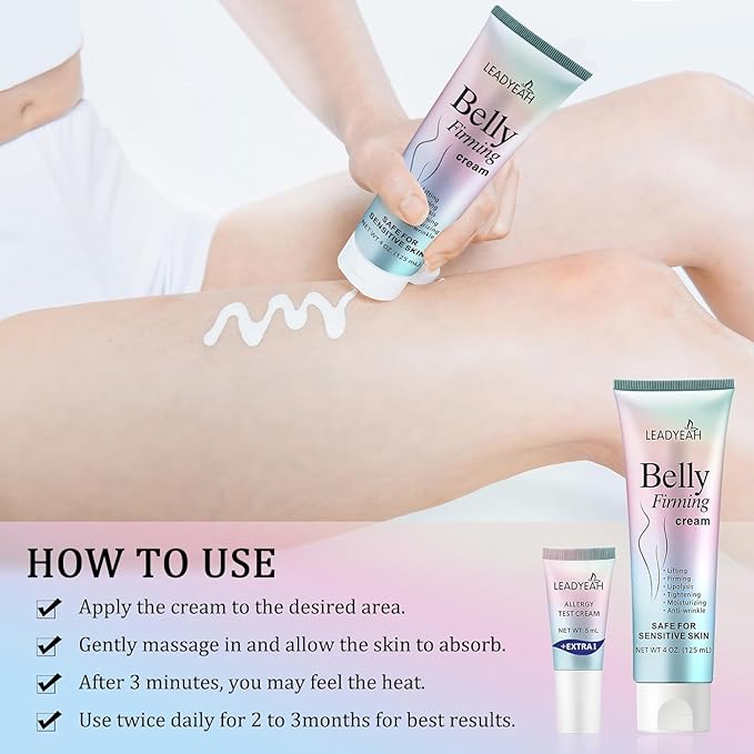 B Flat Belly Firming Cream - Moisturizing, Lifting, Firming for Stomach, Thighs and Butt, Body Lotion gift for Women and Men, 125 ML +5 ML-Velvo Beauty