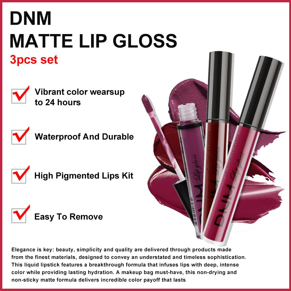 evpct 3Pcs Dark Red Purple Plum Matte Liquid Lipstick Sets for Women Matte Lip Stain Long Lasting Waterproof, Burgundy Blood Blue Red lipstick, Black Cherry Maroon Gothic 24 Hours Magic Lipsticks-Velvo Beauty