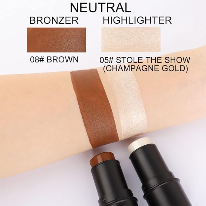 evpct 2Pcs Face Cream Contour Sticks Makeup Highlighter Highlight Brown Creme Cheek Contour Sticks contorno en crema Bronzer Bronzing Foundation Stick Kit Powder Shadow Shading Face Contour 05&08-Velvo Beauty