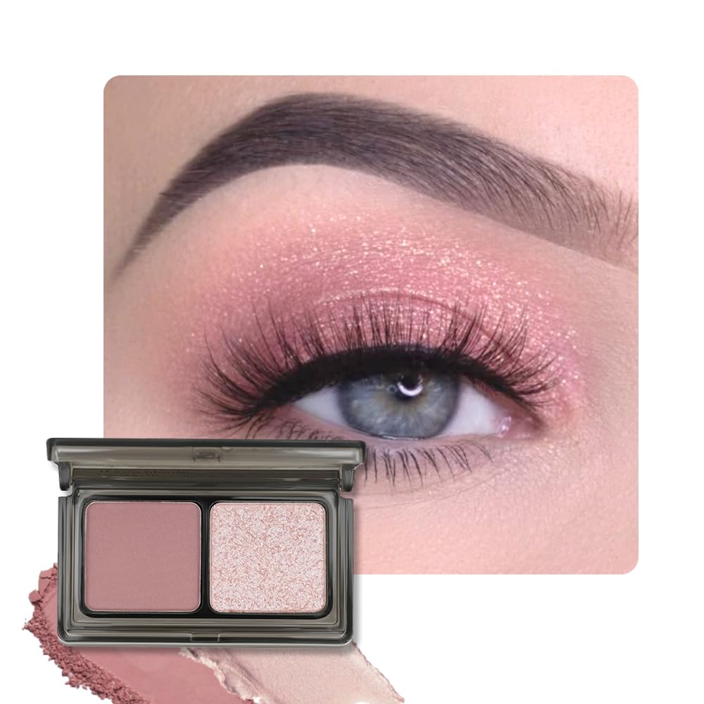 Mauve Champagne Two Color Matte Shimmer Glitter Eyeshadow Palette,Eye Shadow Powder Professional Long-Lasting Waterproof Makeup Palette,Easy-To-Apply and Compact for Travel,Vegan & Cruelty-Free-Velvo Beauty