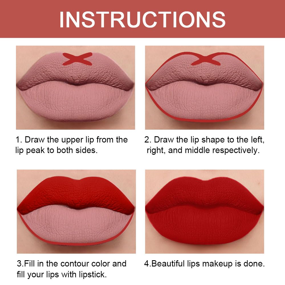 Kaely 2-in-1 Ruby Red Lip Liner & Lipstick Set Kit for Women, Matte Lips Kit with Lip Liner Lip Stains Long Lasting Waterproof 24 Hour Lipstick and Lip Liners Combo Lipliners Pencil Set 14-Velvo Beauty