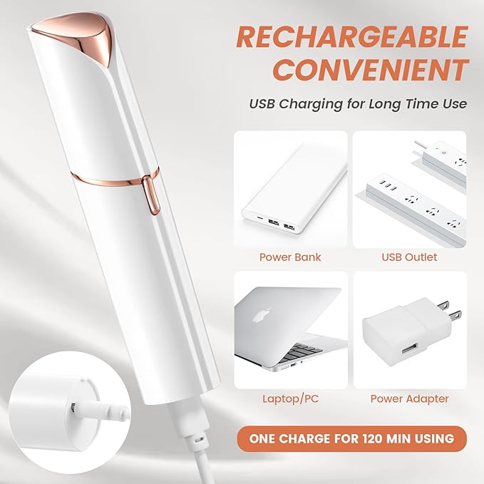 Facial Hair Remover for Women- as Seen on TV Painless Face Shaver -Mini Hair Remover, Electric Razor Shaver Portable Bikini Epilator for Lips, Chin(White+2 Heads)-Velvo Beauty