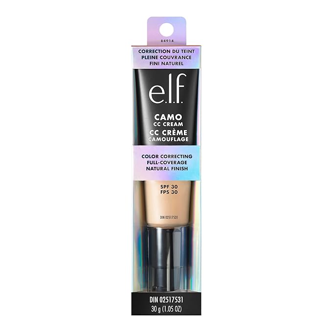 e.l.f. Camo CC Cream, Color Correcting Medium-To-Full Coverage Foundation with SPF 30, Light 240 W, 1.05 Oz (30g)-Velvo Beauty