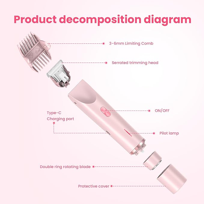 Bikini Trimmer for Women-2 in 1 Dual Head Electric Razors,USB Rechargeable Bikini Electric Shaver,IPX7 Waterproof Dry & Wet Use Body Hair Trimmer and Facial Hair Remover for Underarm Leg Body,Pink-Velvo Beauty