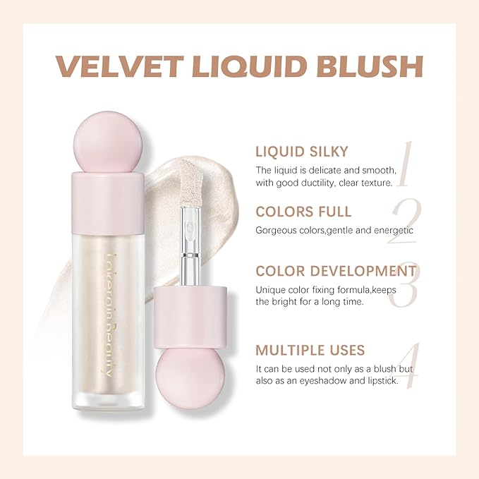 Erinde 2 Colors Liquid Highlighter and Blush Set, Natural Matte Face Blush, Natural Glossy Liquid Illuminator for Face and Body, Lightweight Blendable Silky Smooth Texture, Cruelty-free-Velvo Beauty