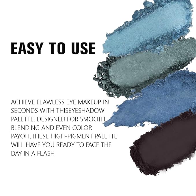 evpct Eyeshadow Quad Palette, Dark Teal Sky Navy Cyan Blue Mauve Purple Taupe Glitter Shimmer Metallic Matte High Pigment Mini Eye Shadow Palette Makeup for older Women Smudge Proof Vegan Cruelty-free-Velvo Beauty
