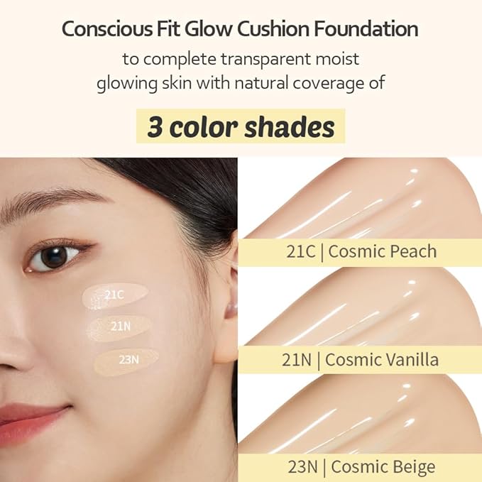 MOONSHOT KOREA Conscious Fit Cushion Foundation Medium Coverage, Long-Lasting & Buildable Foundation For A Smooth, Satin Finish, Vegan & Cruelty-Free,k-beauty (15N Cosmic Cream)-Velvo Beauty