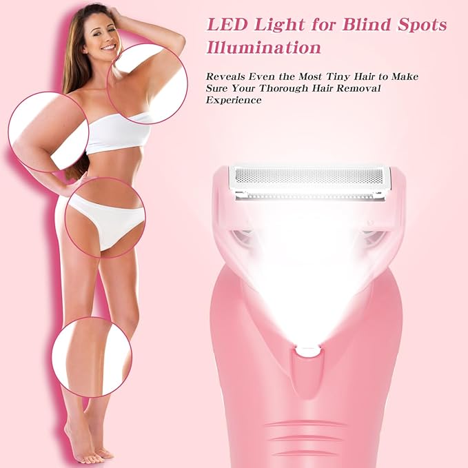 Hatteker Women's Electric Shaver Bikini Trimmer Hair Trimmer for Women LED Display Electric Razor for Legs Bikini Underarm Public Hairs Led Display IPX7 Waterproof Gift for Women (Pink)-Velvo Beauty