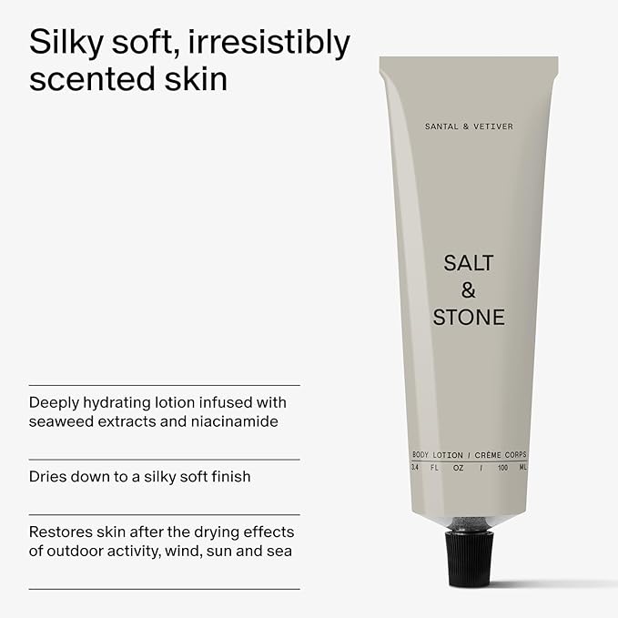 Salt & Stone Body Lotion for Women & Men | Hydrates, Nourishes & Softens Skin | Restores Dry Skin | Fast-Absorbing | Cruelty-Free & Vegan (100 ml) (Santal & Vetiver)-Velvo Beauty