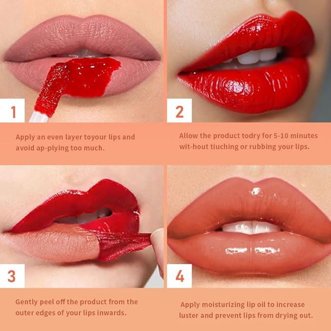 Coral Orange Peel Off Lip Gloss Masque,Lip Stain Peel Off Tattoo-Peel Off Lip Tint and Lip Oil 2-in-1 Long Lasting Waterproof Transfer-proof Lip Mask Lip Gloss Peel Off Lip Liner,for All SkinType 01#-Velvo Beauty