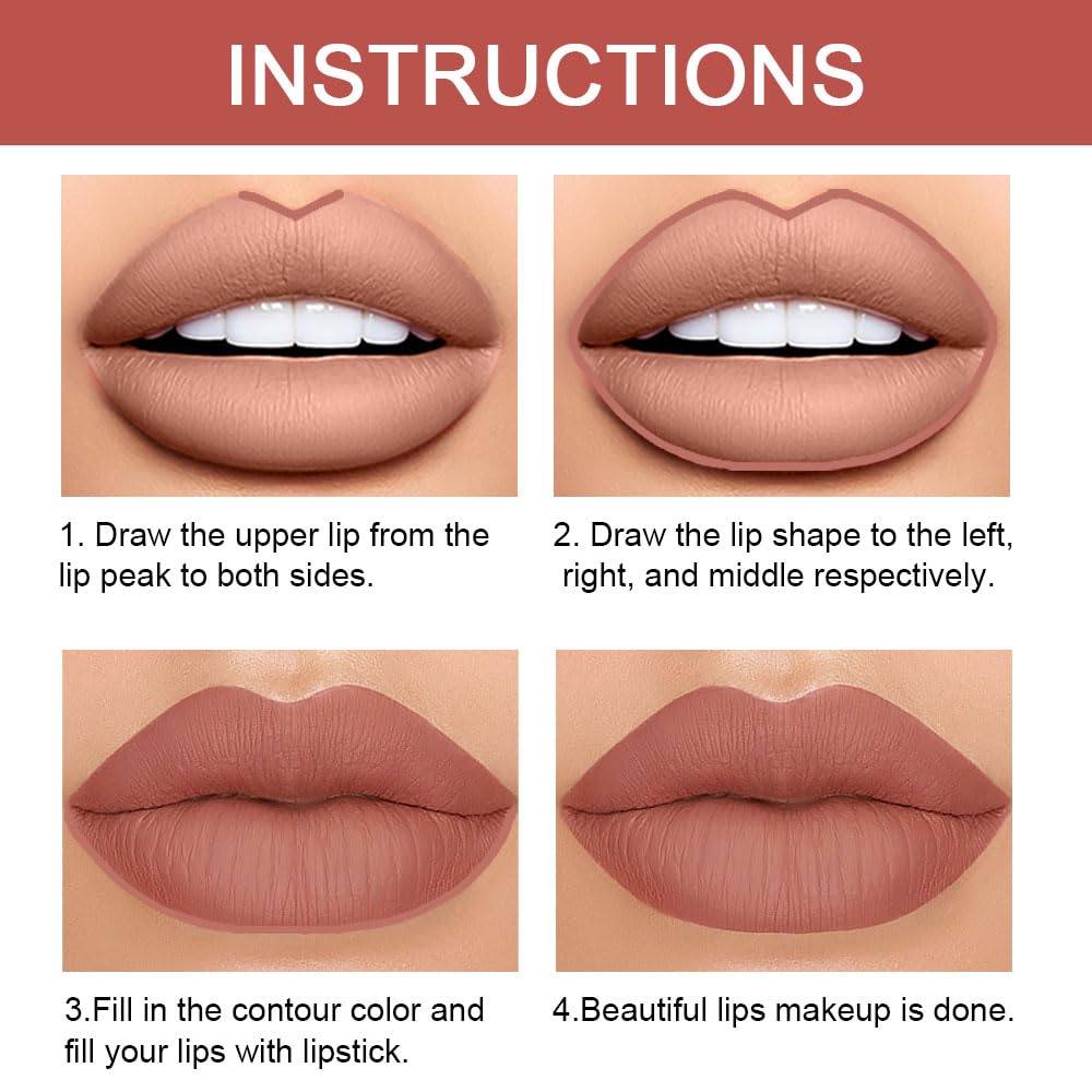 Kaely 2-in-1 Nude Brown Lip Liner & Lipstick Set Kit for Women, Matte Lips Kit with Lip Liner Lip Stains Long Lasting Waterproof 24 Hour Lipstick and Lip Liners Combo Lipliners Pencil Set 12-Velvo Beauty