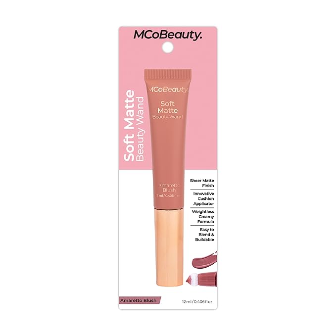 MCoBeauty Soft Matte Beauty Wand, Amaretto Blush, Velvety Finish of Buildable Color, Vegan, Cruelty Free Cosmetics-Velvo Beauty