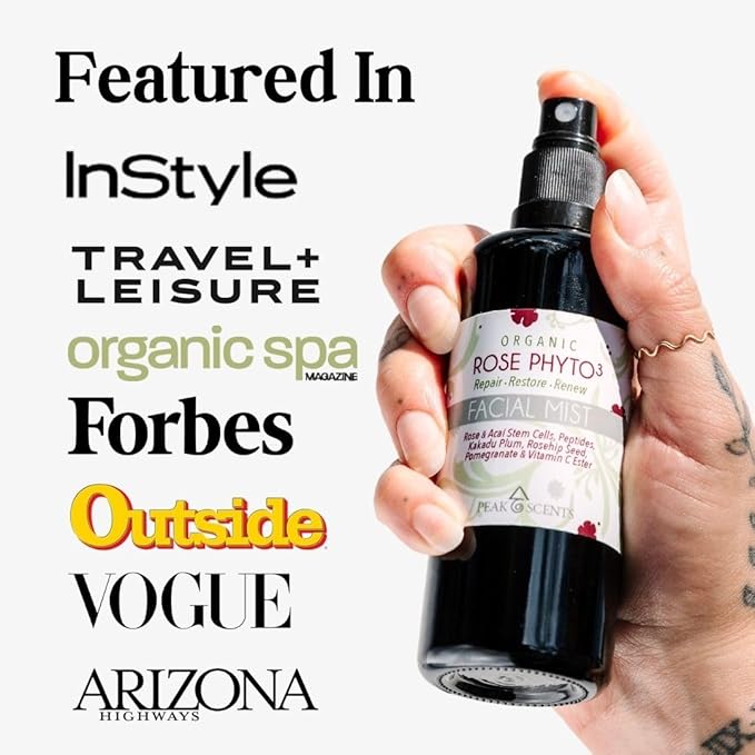 Organic & Vegan Rose Phyto³ Water Facial Spray - Moisturizing Face Mist & Setting Spray, Soothing, Hydrating Mist Rose Water For Face - Great for Facial Massaging (4 oz)-Velvo Beauty