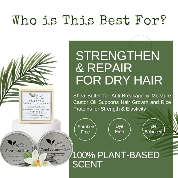 Shampoo Bar and Conditioner Set with Travel Case | Strengthen and Repair Dry Hair | Coconut, Castor Oil, Shea Butter | Made in USA | 2-pk-Velvo Beauty
