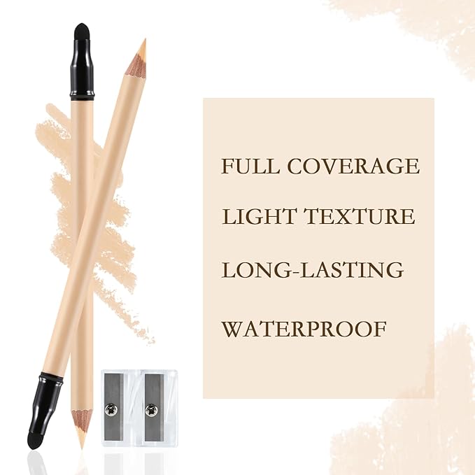 Concealer Pencil with Sharpner,Full Coverage,Waterproof Under Eye Concealer Stick for Dark Circles,Blemishes,Aging Spots,Acne,Freckles-Velvo Beauty