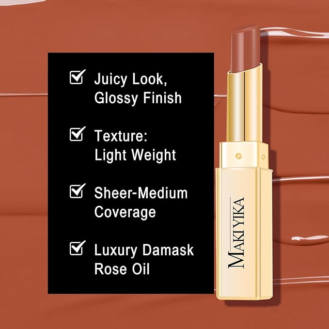 MAKI YIKA Moisture Light Brown Lipstick for Women Hydrate Lip Gloss for Dry Cracked Lips Weightless Glossy Lip Color Juicy Finish,M050 Milk Brown-Velvo Beauty