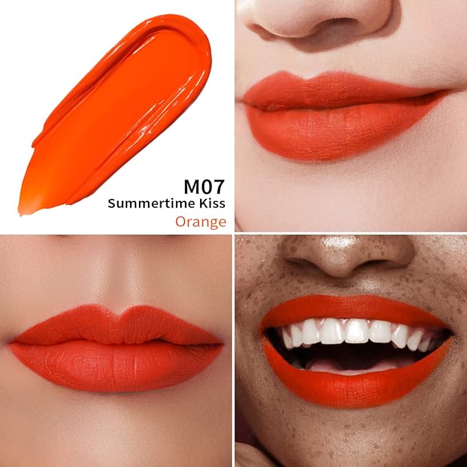 Oulac Matte Liquid Orange Lipstick for Women, Long Lasting Lipstick Waterproof Lip Stain, No Transfer, Creamy High Pigmented Formula with Rose Oil, Vegan & Cruelty-Free,Orange Red M07-Velvo Beauty