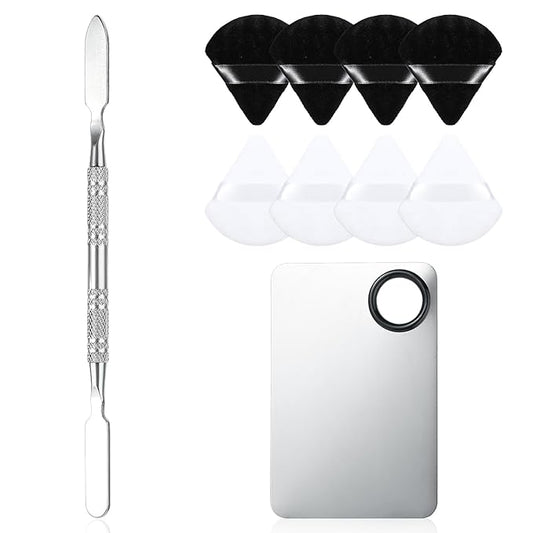 10-in-1 Makeup Spatula and Powder Puff Set with Professional Cosmetic Palette Triangle Puff for Eye Shadow Spatula Facial Cosmetic Makeup Tool for Eyelashe Body-Velvo Beauty