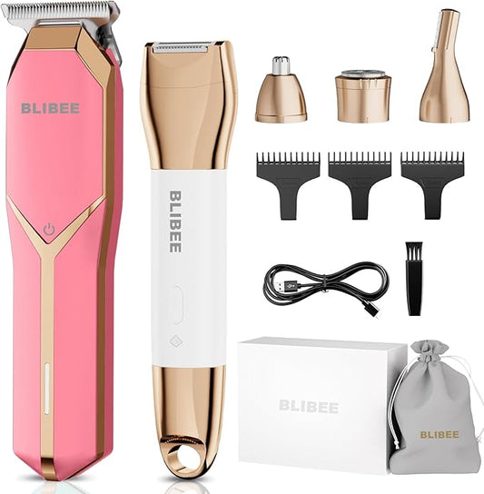 Hair Clippers & Bikini Trimmer for Women - Waterproof Electric Clippers and 4 in 1 Bikini Trimmer Set, Deluxe Hair Trimmer, Wet/Dry Body Shaver for Nose Eyebrows Beard Pubic Hair, Pink…-Velvo Beauty
