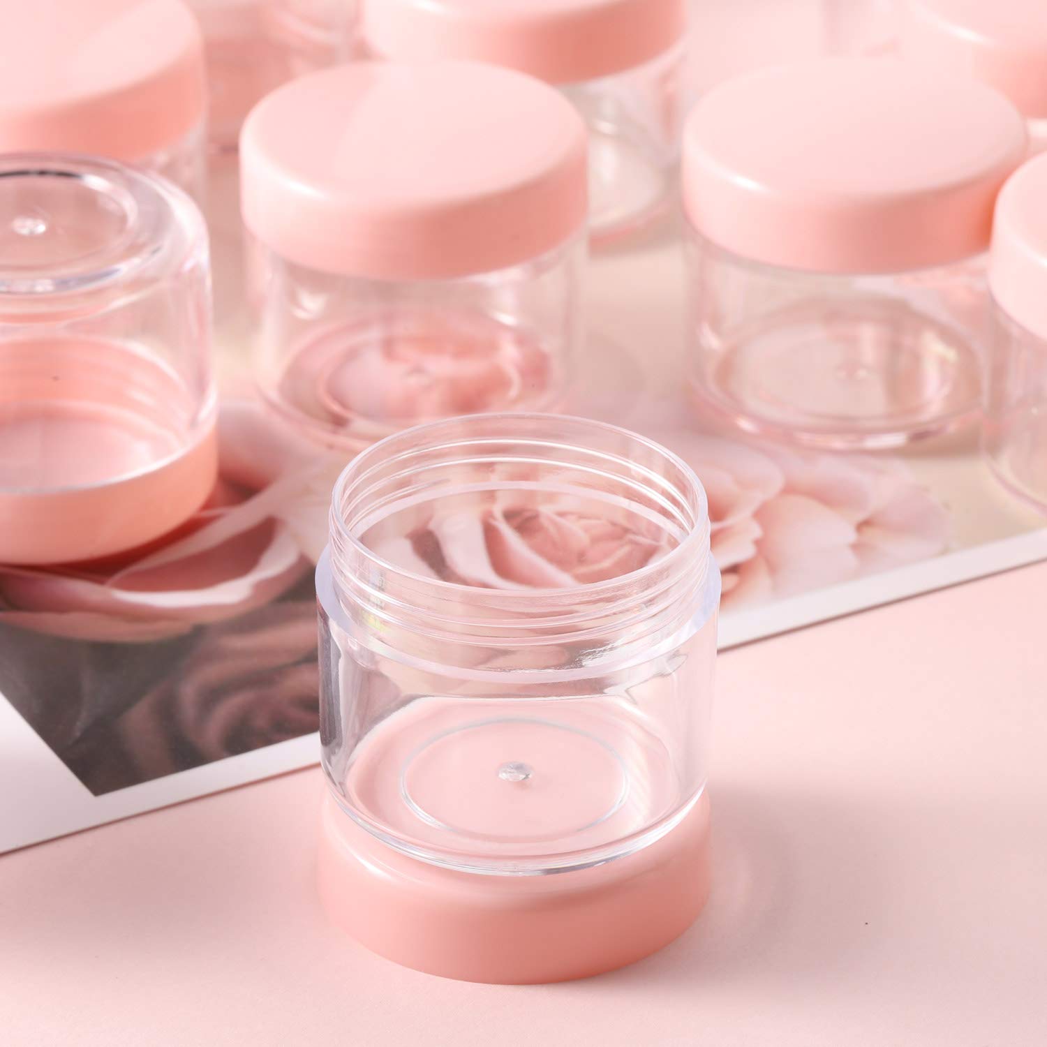 100 Count 20g Sample Containers with Lids,Refillable Cosmetic Containers Small Plastic Jars Lip Scrub Container - Pink-Velvo Beauty