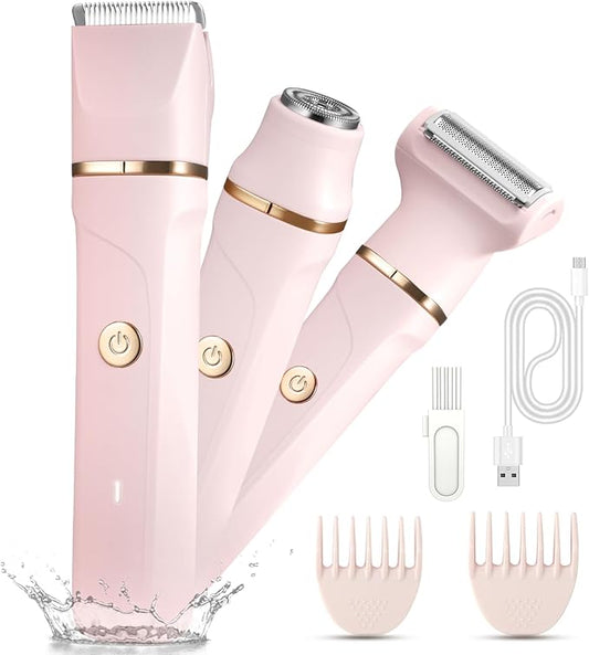 Bikini Trimmer for Women - 3-in-1 Painless Electric Razor Shaver,IPX7 Waterproof&Easy Cleaning for Pubic Hair,Face,Body with Ceramic Blades,USB Rechargeable,Wet&Dry Use(Peach)-Velvo Beauty
