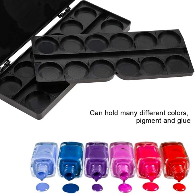 Nail Art Palette, 24 Grid Plastic Nail Art Paint Color Mixing Palette Plate Watercolor Pigment Color Mixing Case Manicure Drawing Tray(Black)-Velvo Beauty