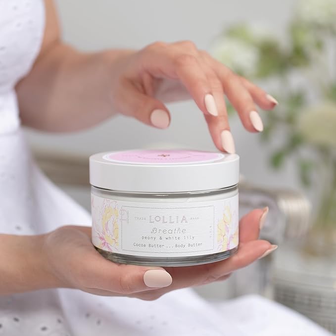 LOLLIA Breathe Body Butter, 5.5 oz. - Peony & White Lily Fragrance - Shea Butter & Cocoa Butter, Body Lotion for Women, Hydrating & Smooth Body Moisturizer-Velvo Beauty