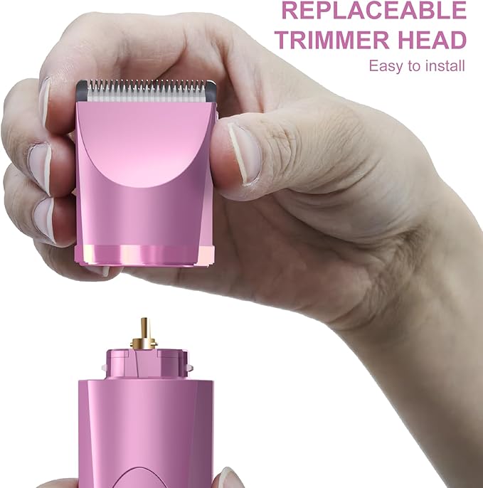 OLOV Electric Body Hair Trimmer - Groin Trimmer for Men - Bikini Trimmer Women - Wet/Dry Shaver Groomer, Replaceable Ceramic Blade Heads, USB Recharge Dock, Waterproof Hygiene Razor, Pink-Velvo Beauty