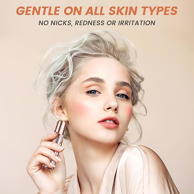 Facial Hair Remover for Women- as Seen on TV Painless Face Shaver -Mini Hair Remover, Electric Razor Shaver Portable Bikini Epilator for Lips, Chin, Armpit, Peach Fuzz, Fingers, Neck, Cheek(Champagne-Velvo Beauty