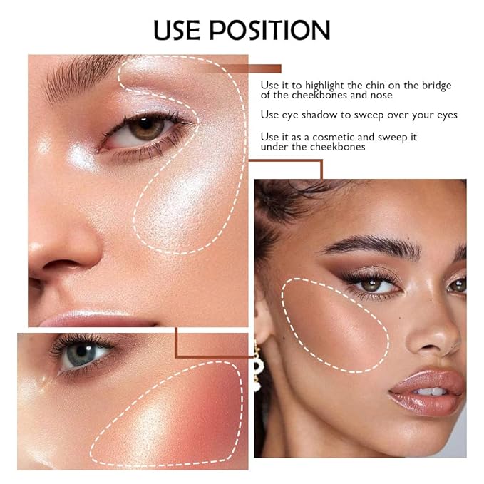evpct Shimmer Highlighter Highlight Makeup Contour Palette iluminadores de maquillaje, 5 Colors Highlighter+Makeup White Shimmer Blush Bronzer and Makeup Highlighter Powder Palette Illuminators B02-Velvo Beauty