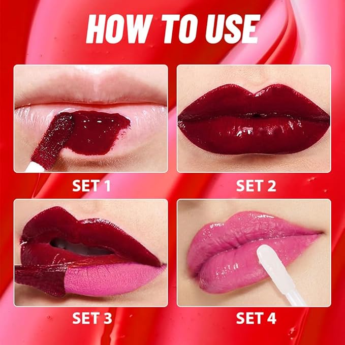 Lip Stain Peel Off Lip Gloss oil Dual-Ended Combo, Raspberry Peach Lips Liner Stain Peel Off Tattoo, Long Lasting & Waterproof, Transfer-Proof Lip Tint Stain with Lip oil for All Skin Type 03#-Velvo Beauty