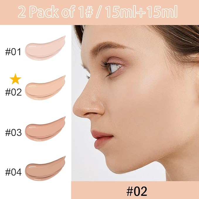 2 Pack Liquid Foundation Cream with Foundation Brush for Face Makeup,Durable Full Coverage Matte Concealer Make Up,Oil Control & Waterproof Base Primer -1 Fl.Oz (#02)-Velvo Beauty