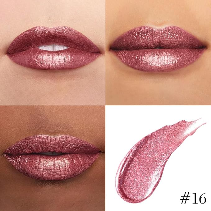 evpct Mauve Pink Metallic Glitter Lip Liner and Lipstick Combo Lip Gloss Stain Set Makeup for Women Long Lasting Waterproof 24, Dusty Rose Metallic Shimmer Frosted Iridescent Glossy Liquid Lipstick 16-Velvo Beauty
