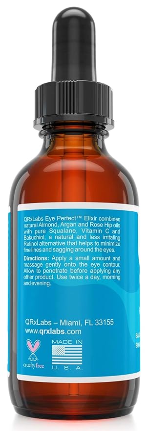 Eye Perfect Elixir - With Bakuchiol (Retinol Alternative), Pure Argan and Rosehip Oils, Squalane, Vitamin C & E - Best Anti-Aging Treatment Serum for Bags, Puffiness, Wrinkles, Crow Feet-Velvo Beauty