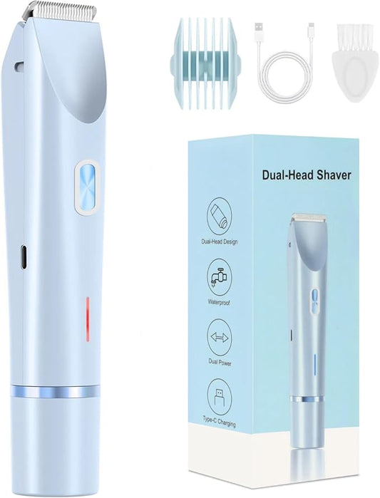 Dermave Bikini Shaver - Bikini Trimmer for Women, Painless Hair Removal for Face, Body & Intimate Areas (Blue)-Velvo Beauty