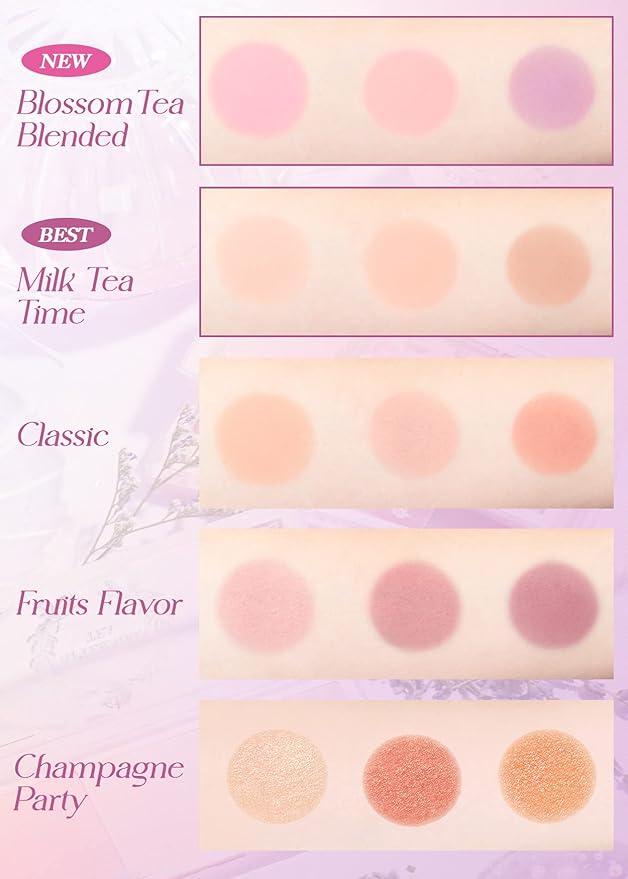 I'm Meme Palette - Afternoon Tea Blusher | Blossom Tea Blended, Cool Tone Blush for Cheek, Soft Pink, Peach, Lavender, 3 Shades Palette, Matte Powder Blush for Face&Cheeks, 0.4oz-Velvo Beauty