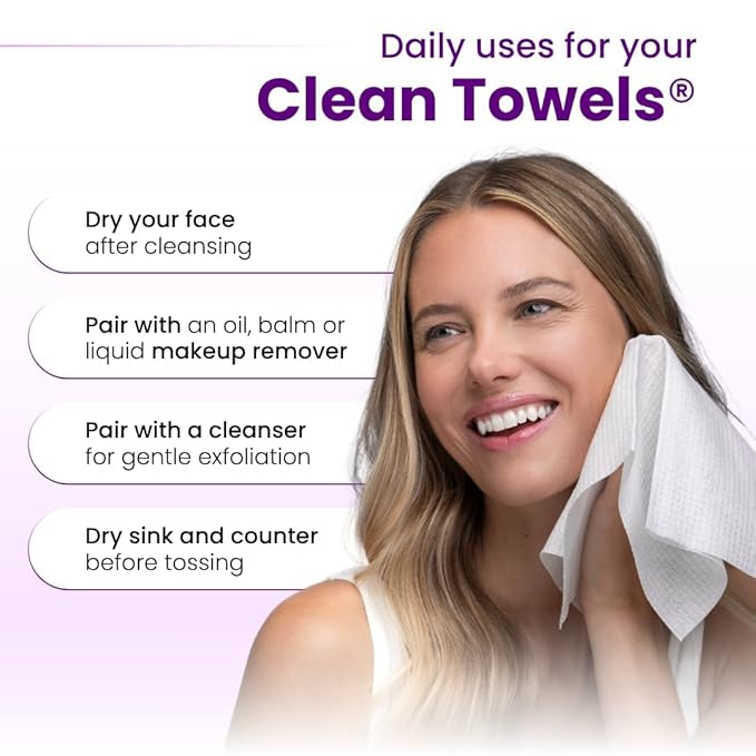 Clean Skin Club Clean Towels XL Healthy Aging™, Smooths Fine Lines Wrinkles & Texture In 6 Weeks, Treated for Extra Softness, Disposable Face Towels, Anti Aging Makeup Remover Dry Wipe (50 Ct, 1 Pack)-Velvo Beauty