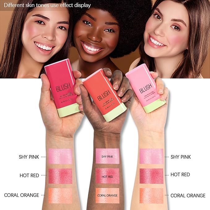Multi-Purpose Makeup Blush Stick, 3-in-1 Beauty Tinted Solid Blush Stick For Cheeks, Lips And Eyes Waterproof Natural Cream Blush Stick With Long-Lasting Moisturizing Formula (#3Coral Orange)-Velvo Beauty