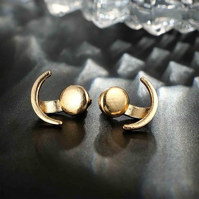 Boho Moon Ear Jackets Earrings Crescent Moon Stud Earrings Gold Sun Moon Earrings Minimalist Double Sided Round Earrings Jewelry for Women-Velvo Beauty