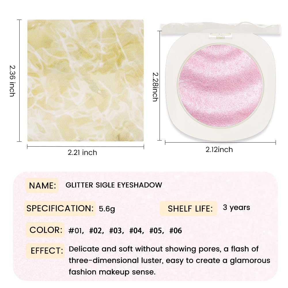 Pink Shimmer Glitter Sparkling Monochrome Eyeshadow Palette,Metallic Single Eye Shadow Palette for Older Women,Long Lasting Naturing-Looking Eye Makeup-Velvo Beauty