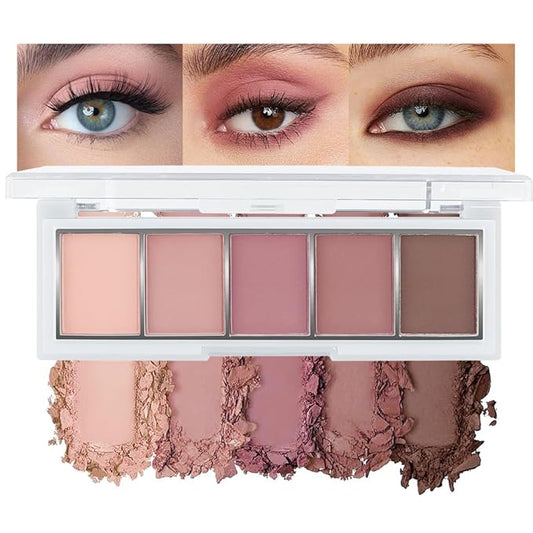5 Colors Matte Eyeshadow Makeup Palette, 5 Natural Neutral Nude Brown Faded Rose Colors Eyeshadow, Looks for Brown Eyes Women Finish Long Wearing Waterproof Professional Eye Makeup 04#-Velvo Beauty