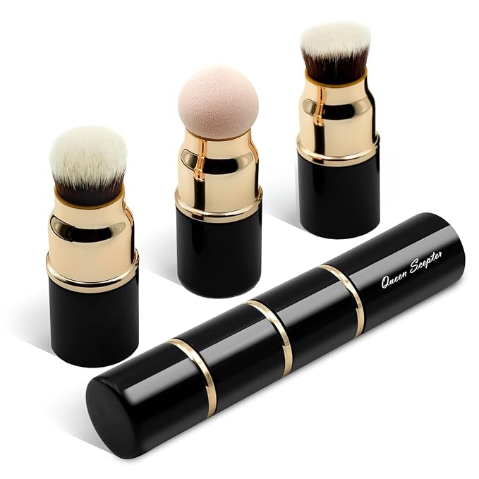3 in 1 Professional Liquid foundation Makeup Brush Set Kabuki Face Blush Foudation Brush Powder Sponge for Powder/Liquid/Cream Travel Cosmetics Makeup Brushes with Cap-Velvo Beauty