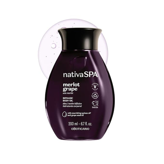 Nativa SPA by O Boticário Merlot Grape Biphase Body Oil, with Quinoa & Grapeseed Oils, Silky Glow with Hydration, 6.7 Ounce (200ml)-Velvo Beauty