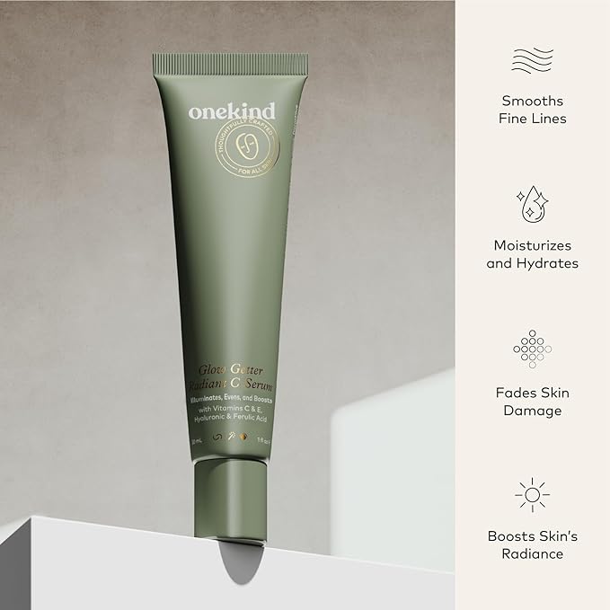 Onekind Radiant C Face Serum, Anti-Aging Facial Treatment with Hyaluronic Acid, Tetrahexyldecyl Ascorbate, Ferulic & Vitamin E, Serum for Dark Spots, Even Skin Tone, Fine Lines & Wrinkles-Velvo Beauty