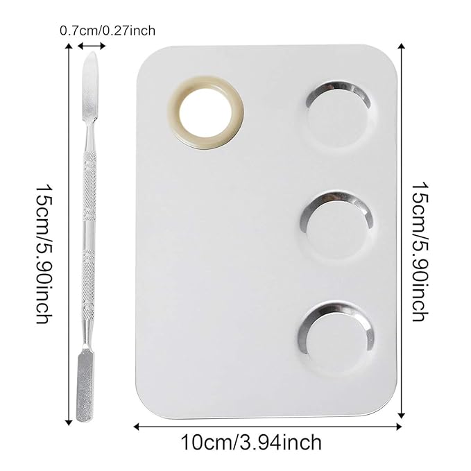 Makeup Mixing Palette, 6x4inch Stainless Steel Makeup Palette 3-well Nail-art Cosmetic Artist Mixing Palette with Makeup Spatula, Stocking Stuffers Christmas Gifts for Women-Velvo Beauty